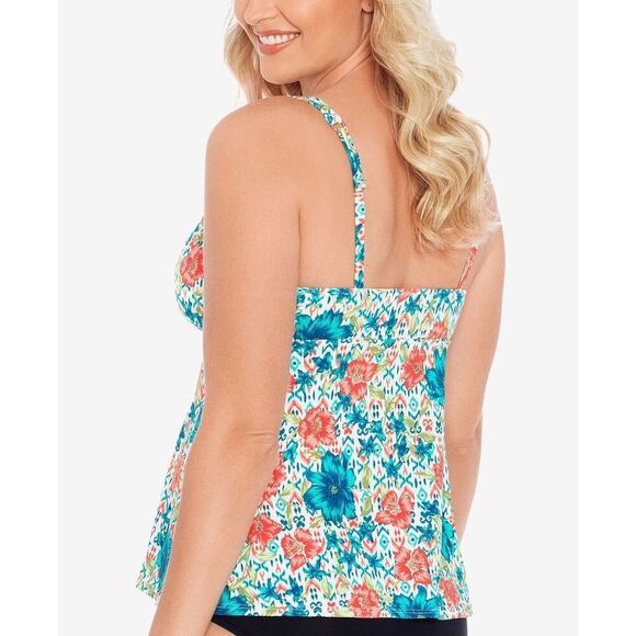 Swim Solutions Women's Printed Bow Tummy-Control Tankini Top in Blue Size 10 NWT - Picture 2 of 8